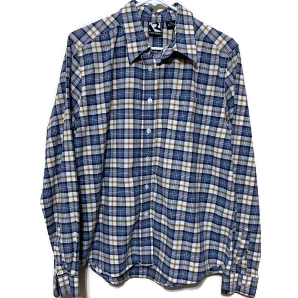 Vintage Rockies Plaid 100% Cotton Long Sleeve Button Down Western Shirt Sz XL